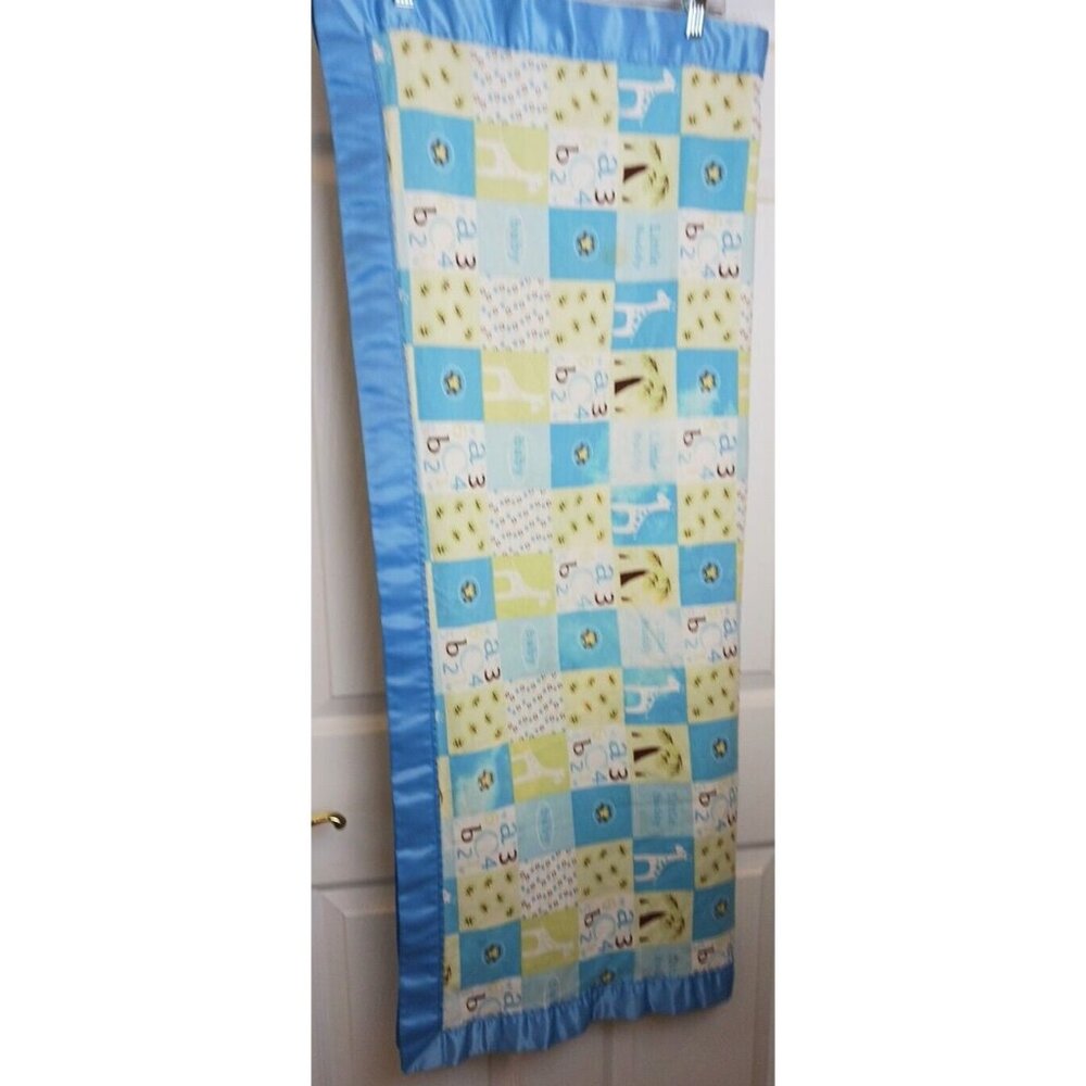 Handmade Blanket Satin Back Flannel Front Boy 43" x 35" Block Animals #D24